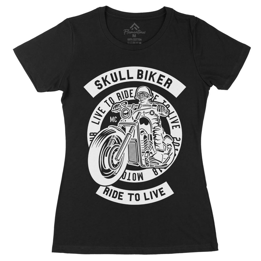 Skull Biker Womens Organic Crew Neck T-Shirt Bikes B626