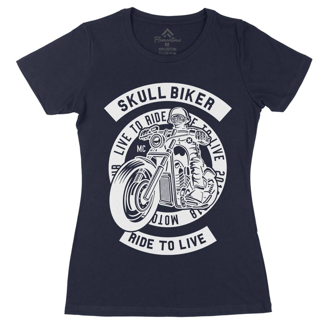 Skull Biker Womens Organic Crew Neck T-Shirt Bikes B626