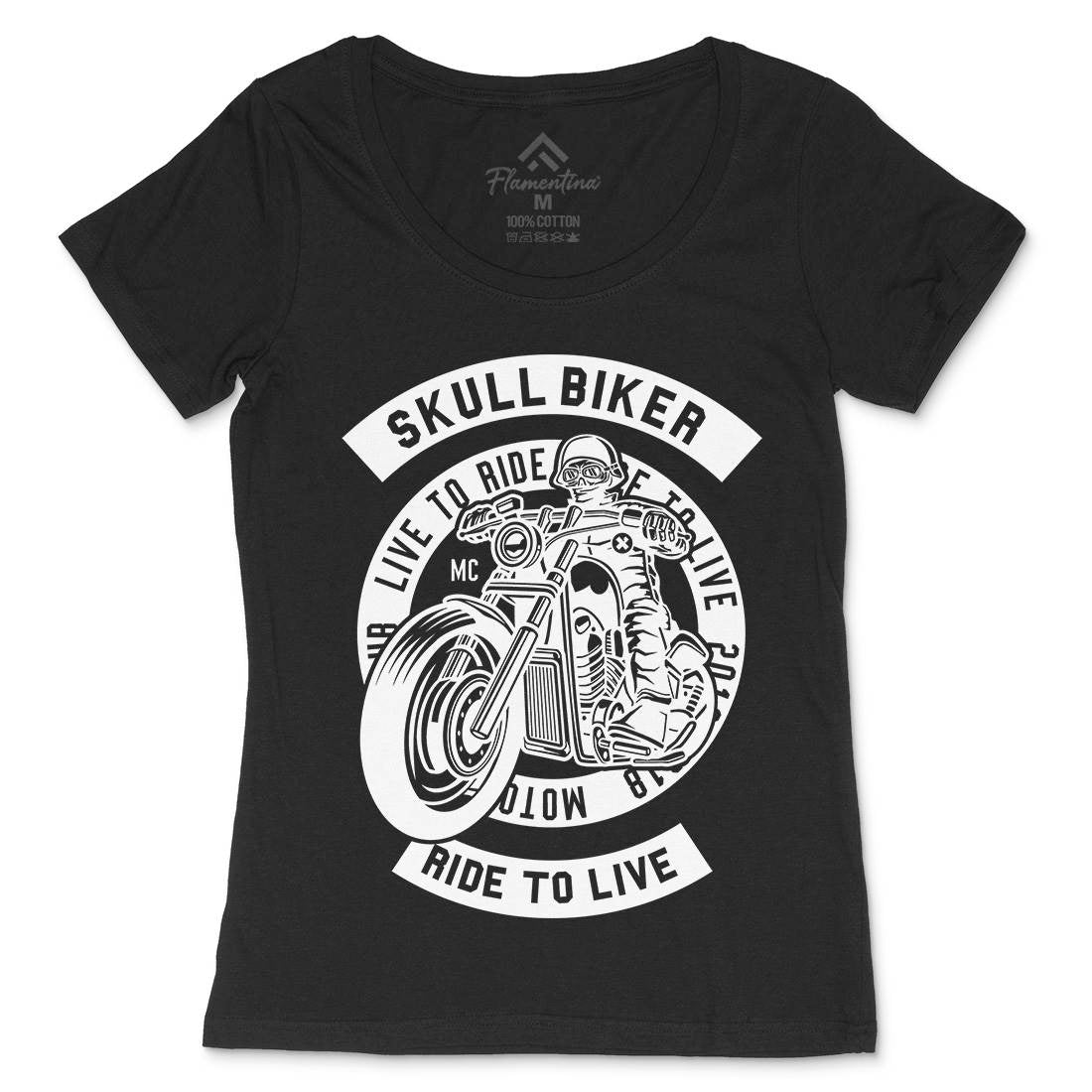 Skull Biker Womens Scoop Neck T-Shirt Bikes B626