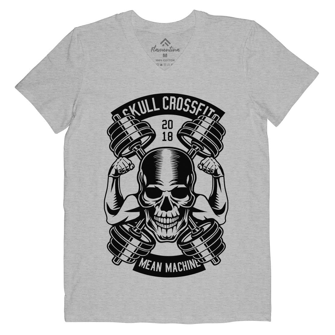 Skull Cross Fit Mens Organic V-Neck T-Shirt Gym B627
