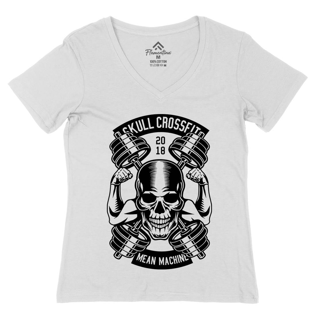 Skull Cross Fit Womens Organic V-Neck T-Shirt Gym B627