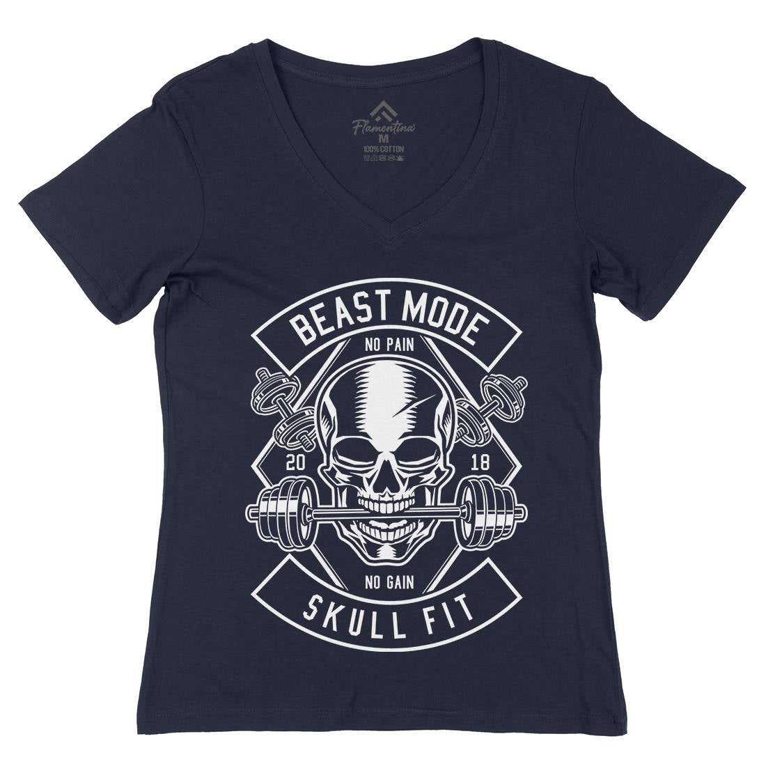 Skull Fit Womens Organic V-Neck T-Shirt Gym B628