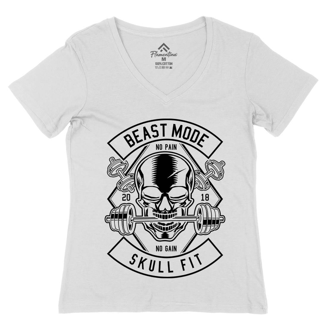 Skull Fit Womens Organic V-Neck T-Shirt Gym B628