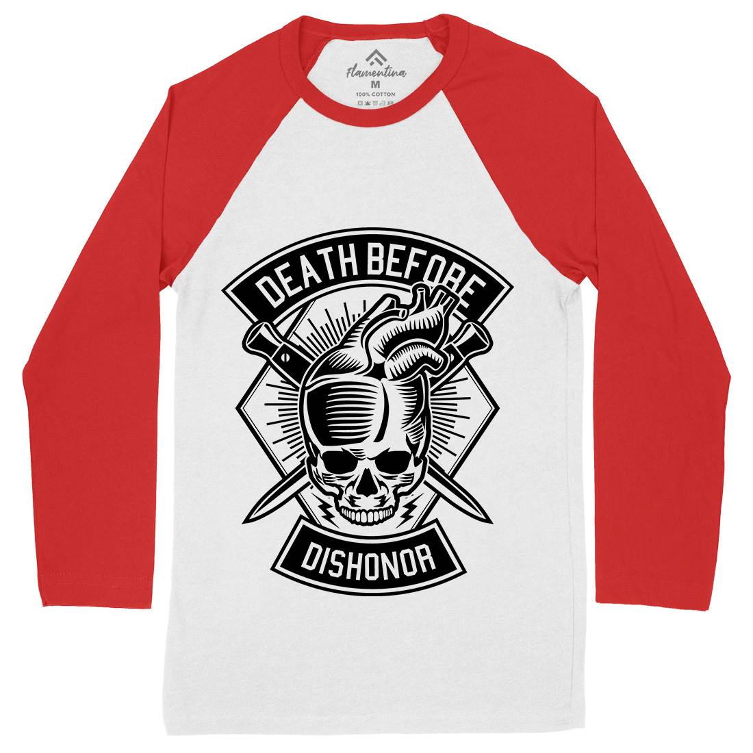 Skull Heart Mens Long Sleeve Baseball T-Shirt Army B629