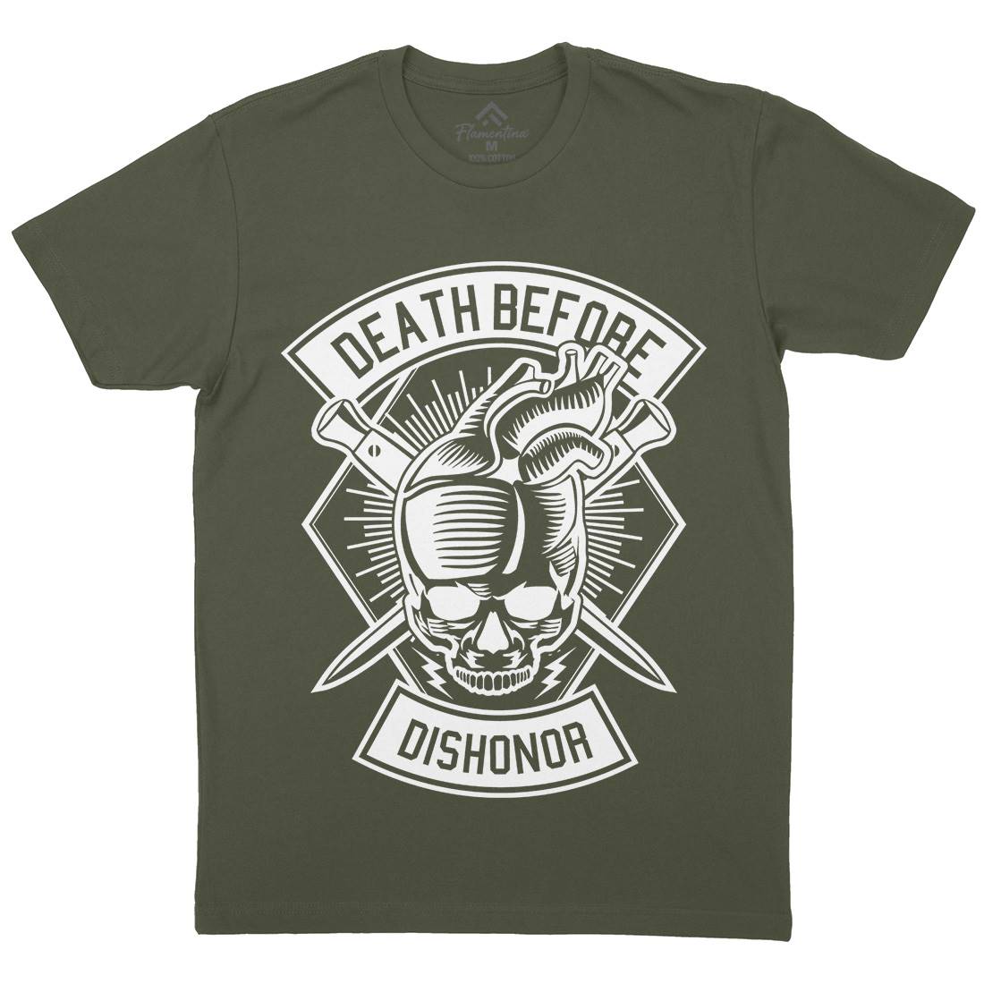 Skull Heart Mens Crew Neck T-Shirt Army B629