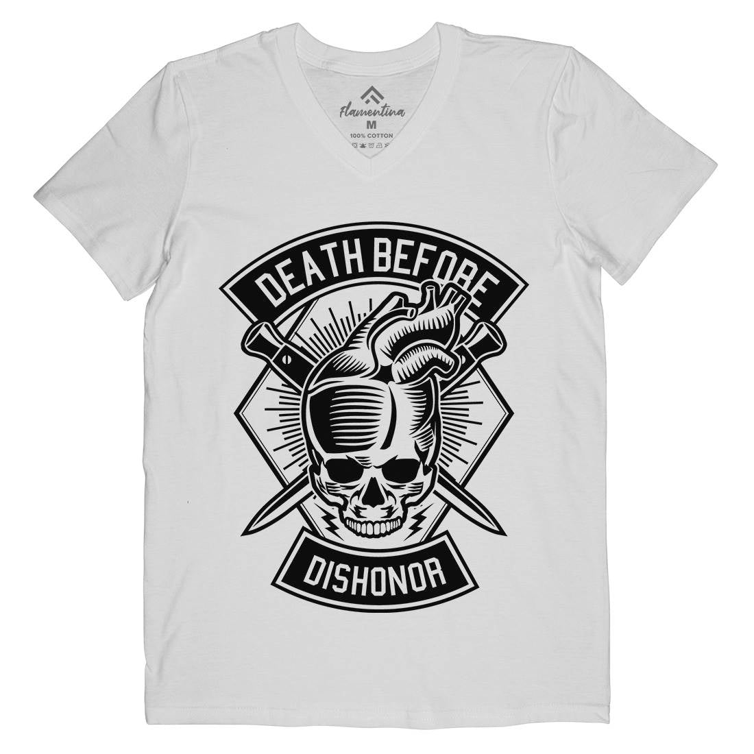 Skull Heart Mens Organic V-Neck T-Shirt Army B629