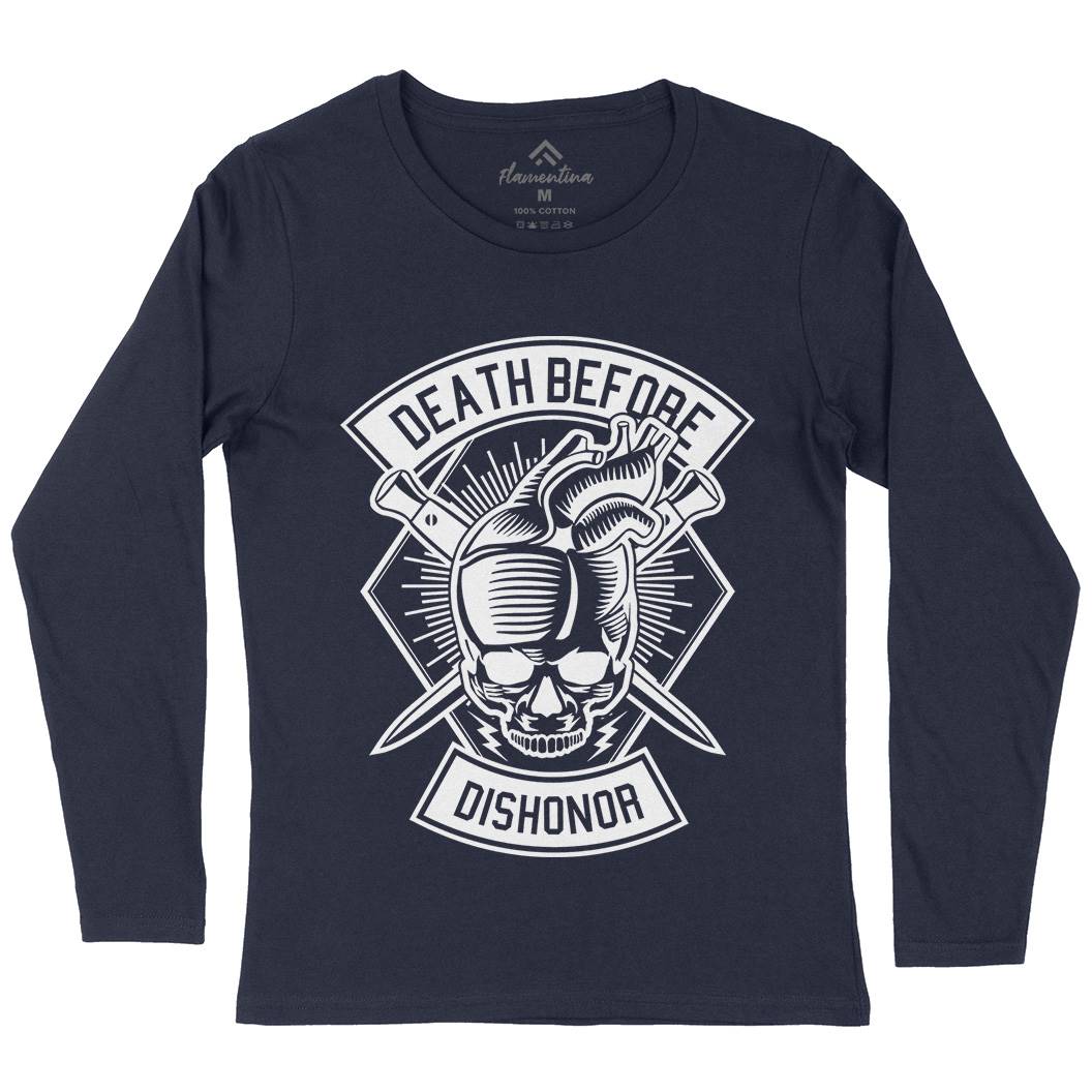 Skull Heart Womens Long Sleeve T-Shirt Army B629