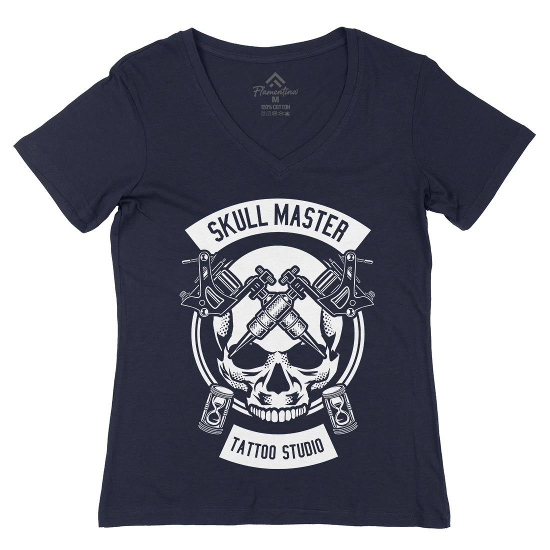 Skull Master Womens Organic V-Neck T-Shirt Tattoo B630
