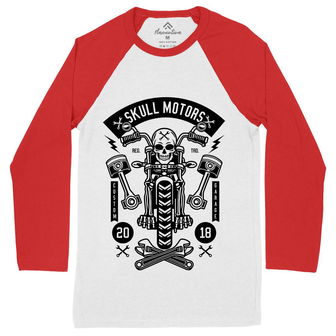 Skull Motors Mens Long Sleeve Baseball T-Shirt Motorcycles B631