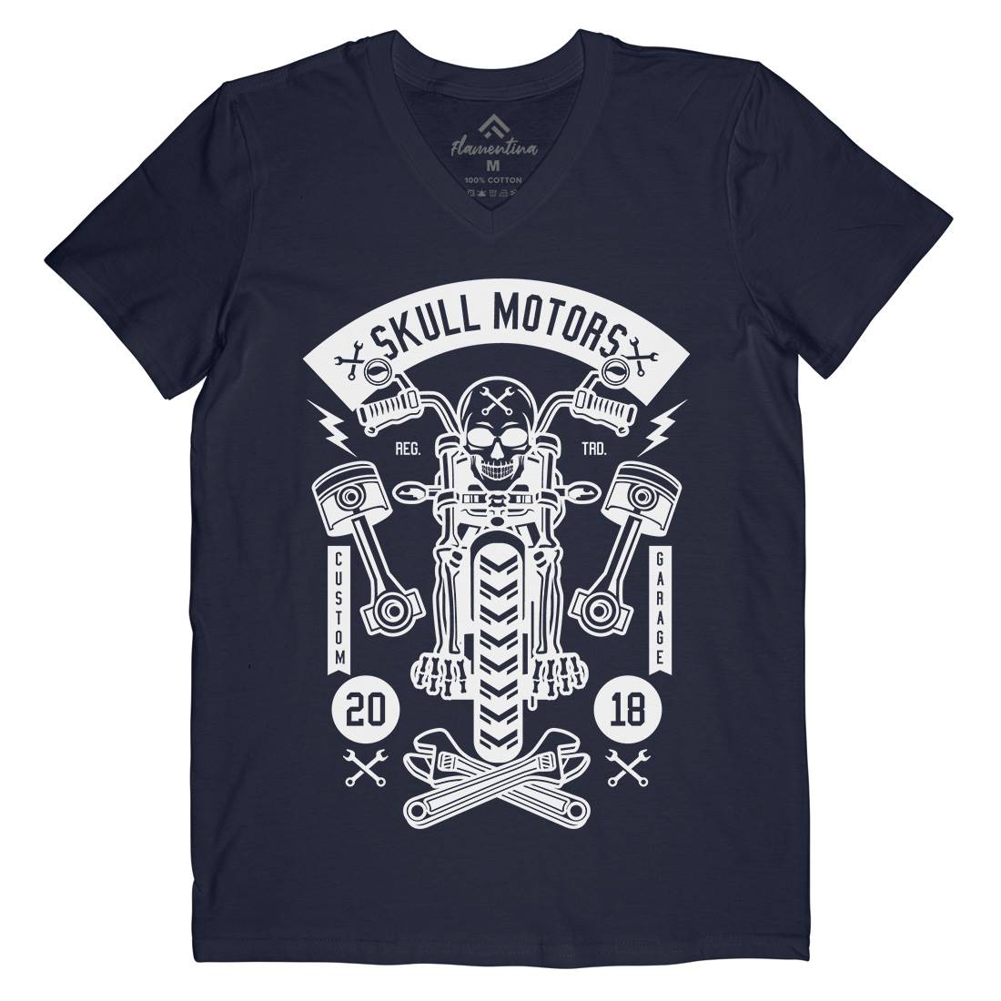 Skull Motors Mens Organic V-Neck T-Shirt Motorcycles B631