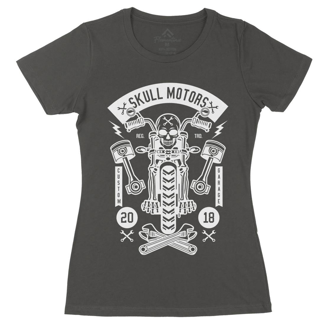 Skull Motors Womens Organic Crew Neck T-Shirt Motorcycles B631