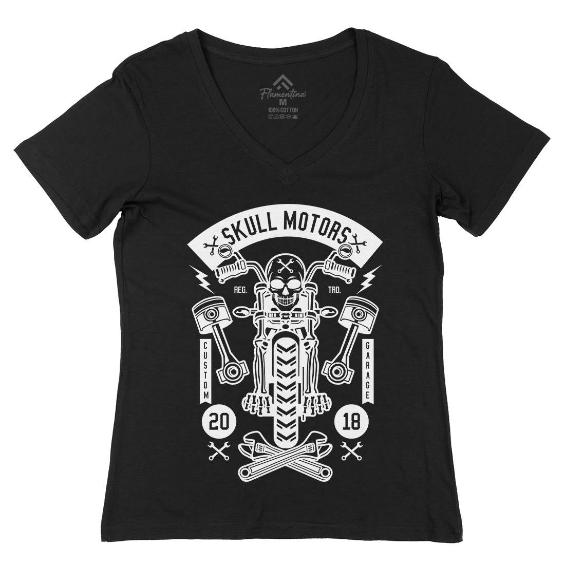 Skull Motors Womens Organic V-Neck T-Shirt Motorcycles B631