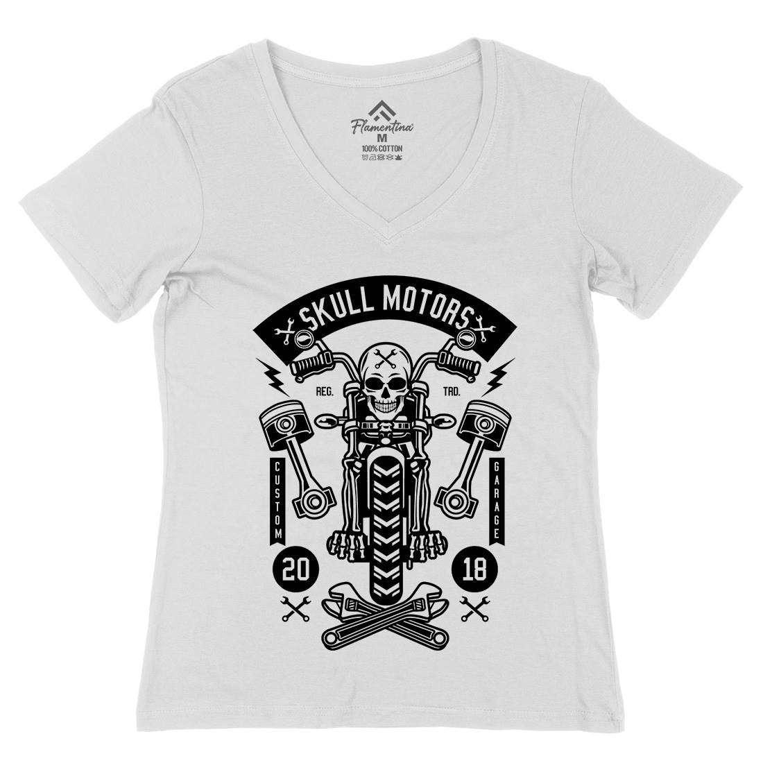 Skull Motors Womens Organic V-Neck T-Shirt Motorcycles B631