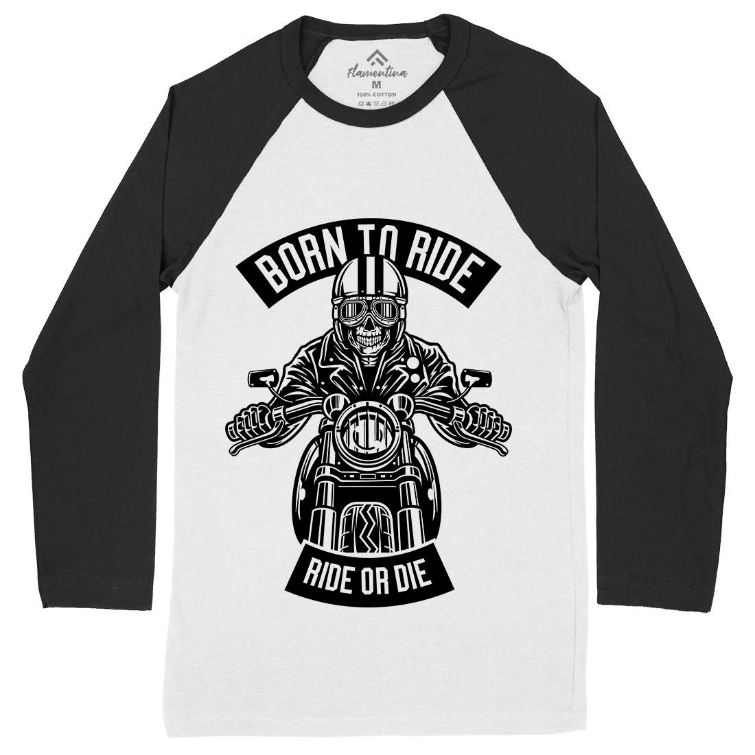 Skull Rider Born To Ride Mens Long Sleeve Baseball T-Shirt Motorcycles B632