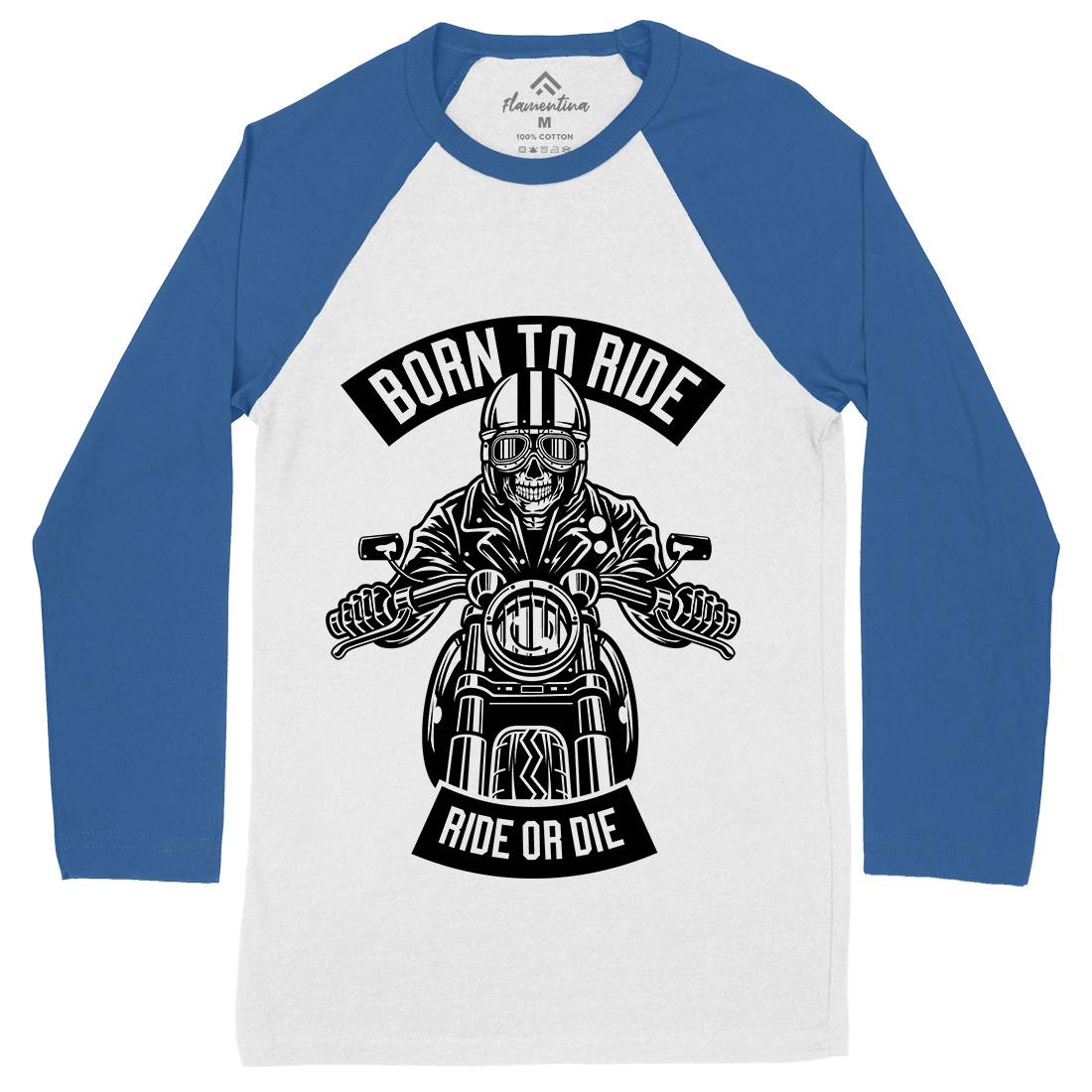 Skull Rider Born To Ride Mens Long Sleeve Baseball T-Shirt Motorcycles B632