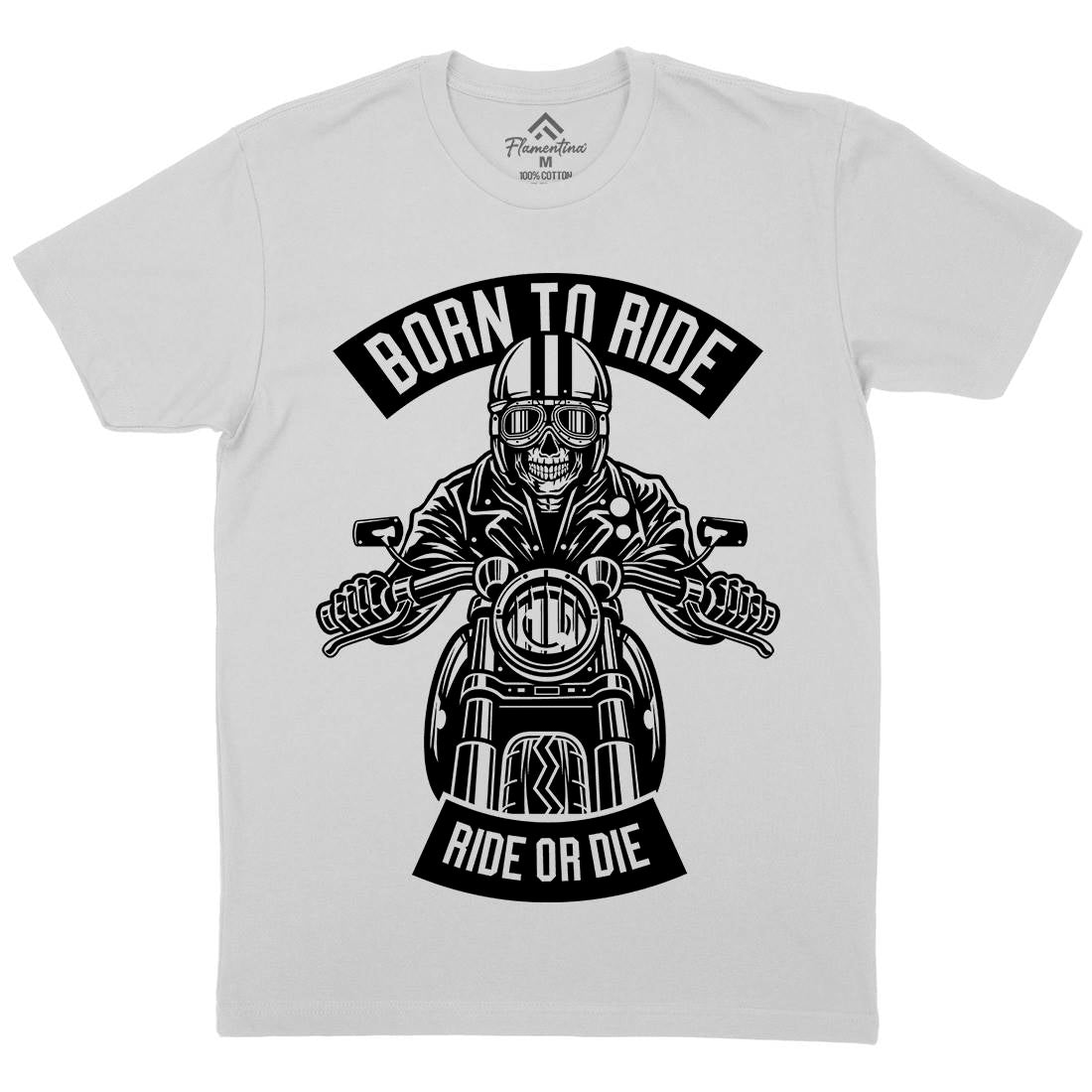 Skull Rider Born To Ride Mens Crew Neck T-Shirt Motorcycles B632