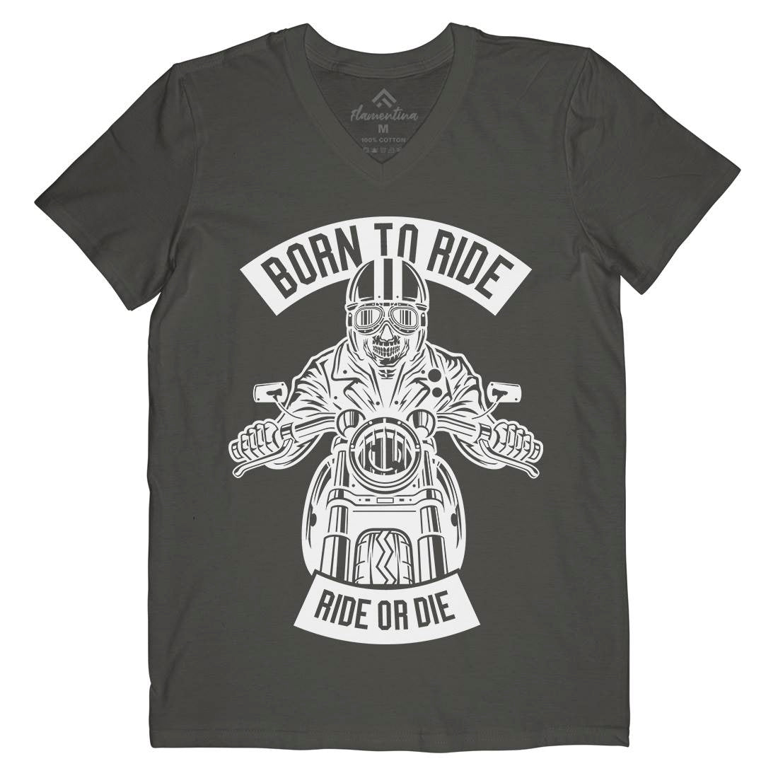 Skull Rider Born To Ride Mens V-Neck T-Shirt Motorcycles B632