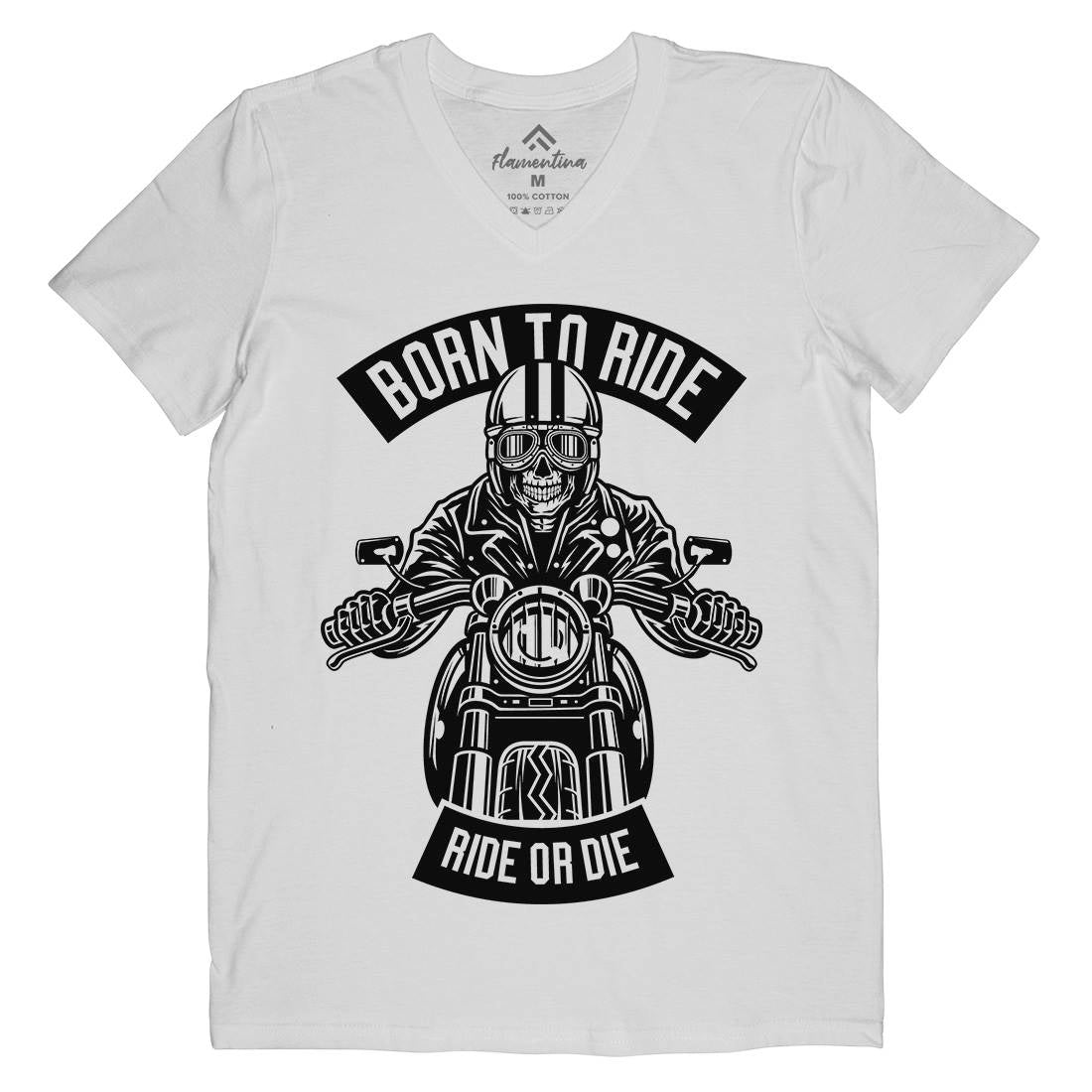 Skull Rider Born To Ride Mens Organic V-Neck T-Shirt Motorcycles B632
