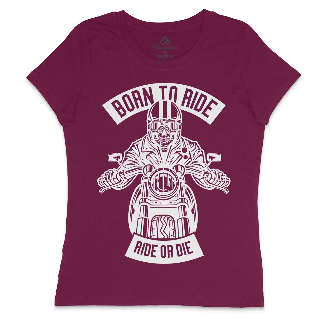 Skull Rider Born To Ride Womens Crew Neck T-Shirt Motorcycles B632