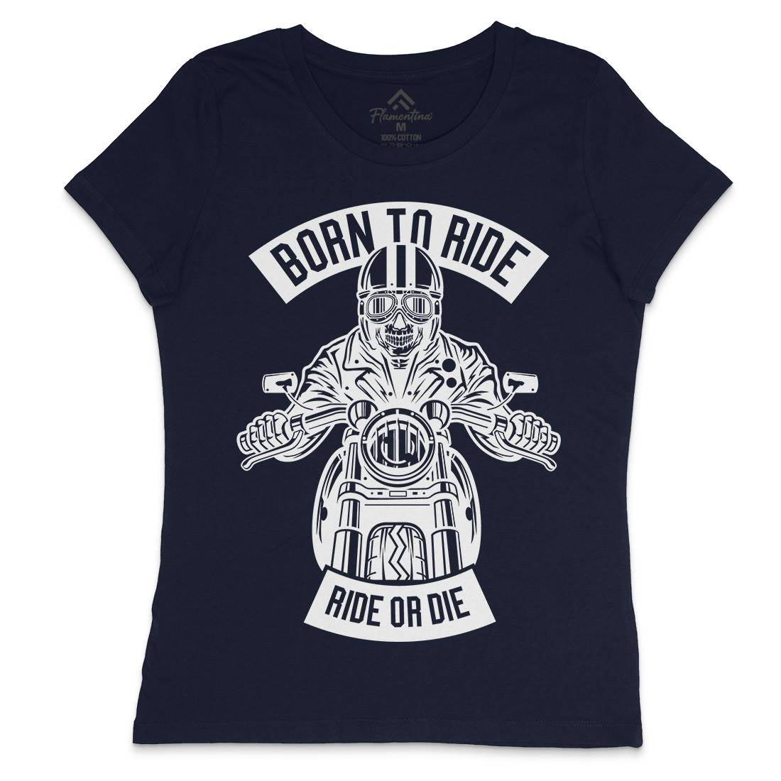Skull Rider Born To Ride Womens Crew Neck T-Shirt Motorcycles B632