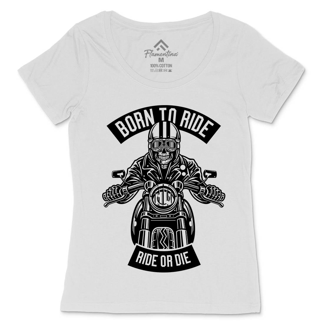 Skull Rider Born To Ride Womens Scoop Neck T-Shirt Motorcycles B632