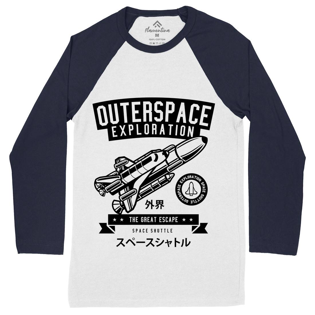 Shuttle Mens Long Sleeve Baseball T-Shirt Space B636