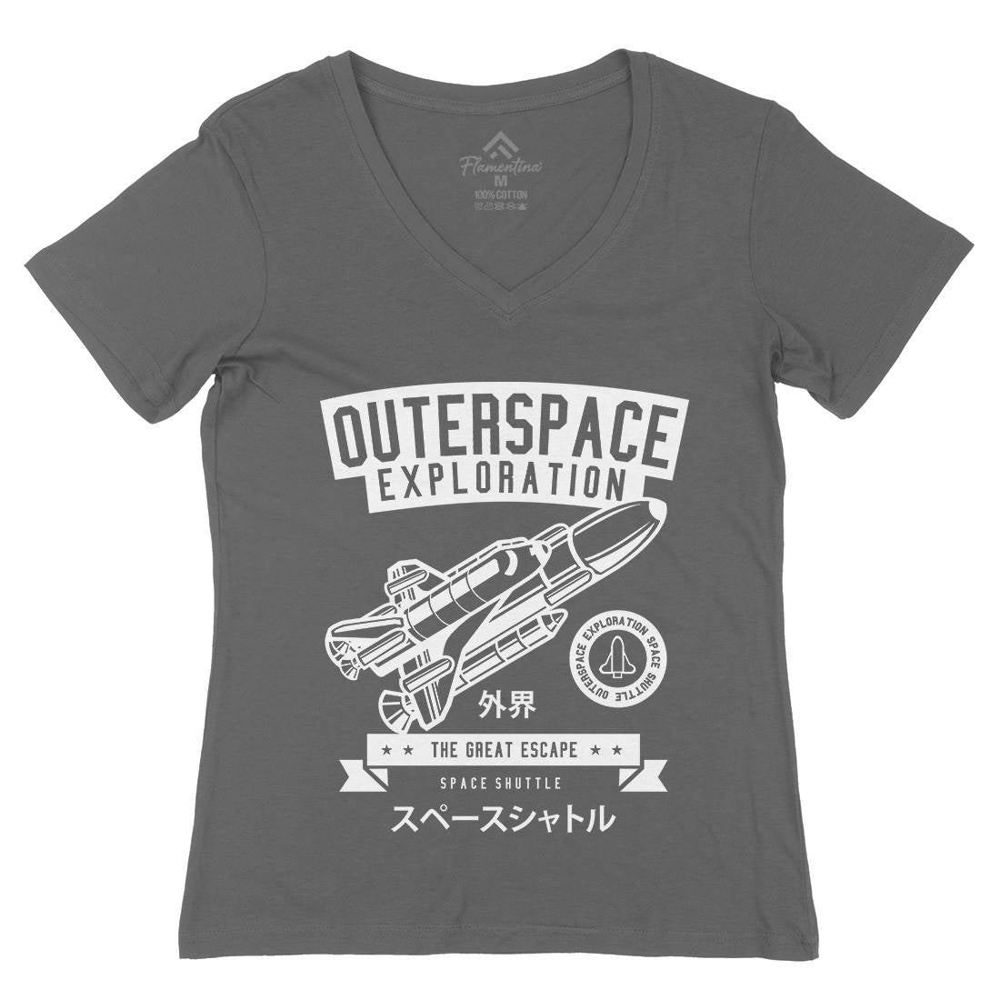 Shuttle Womens Organic V-Neck T-Shirt Space B636