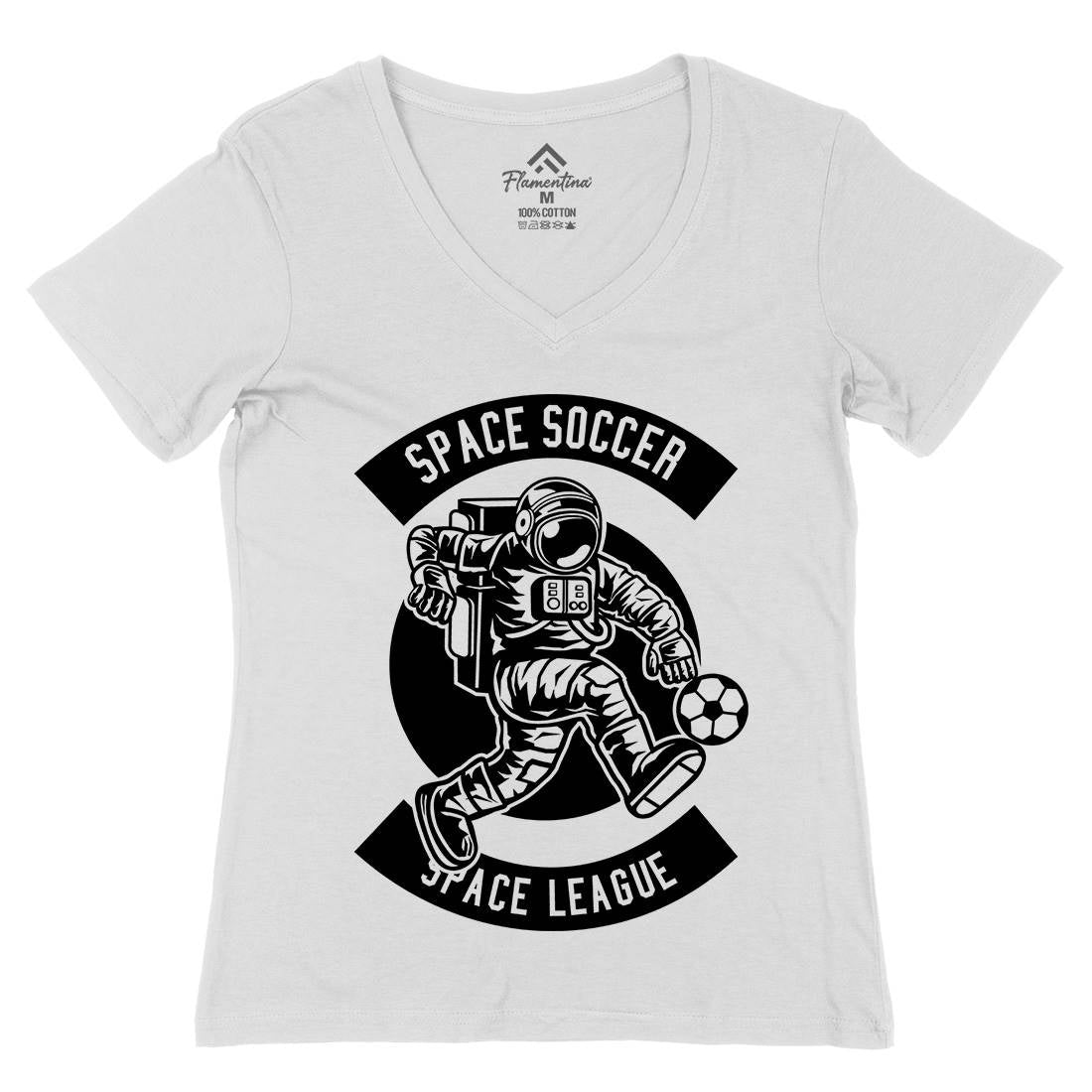 Soccer Womens Organic V-Neck T-Shirt Space B637