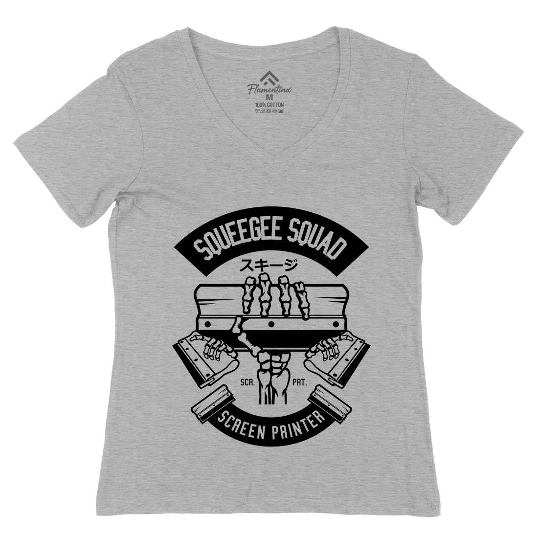 Squeegee Squad Womens Organic V-Neck T-Shirt Retro B642