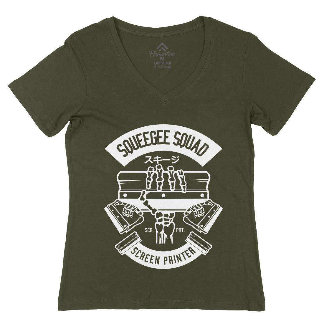 Squeegee Squad Womens Organic V-Neck T-Shirt Retro B642