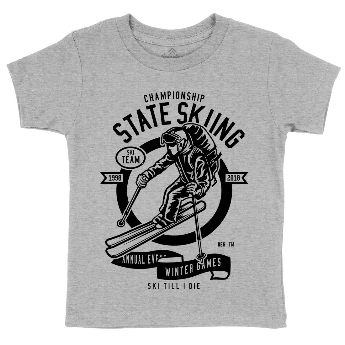 State Skiing Kids Crew Neck T-Shirt Sport B643