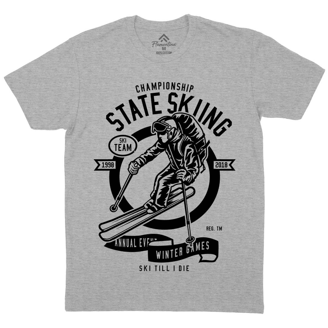 State Skiing Mens Organic Crew Neck T-Shirt Sport B643
