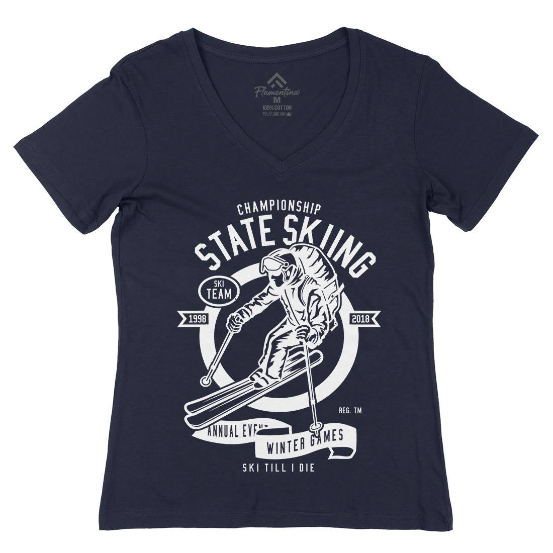 State Skiing Womens Organic V-Neck T-Shirt Sport B643