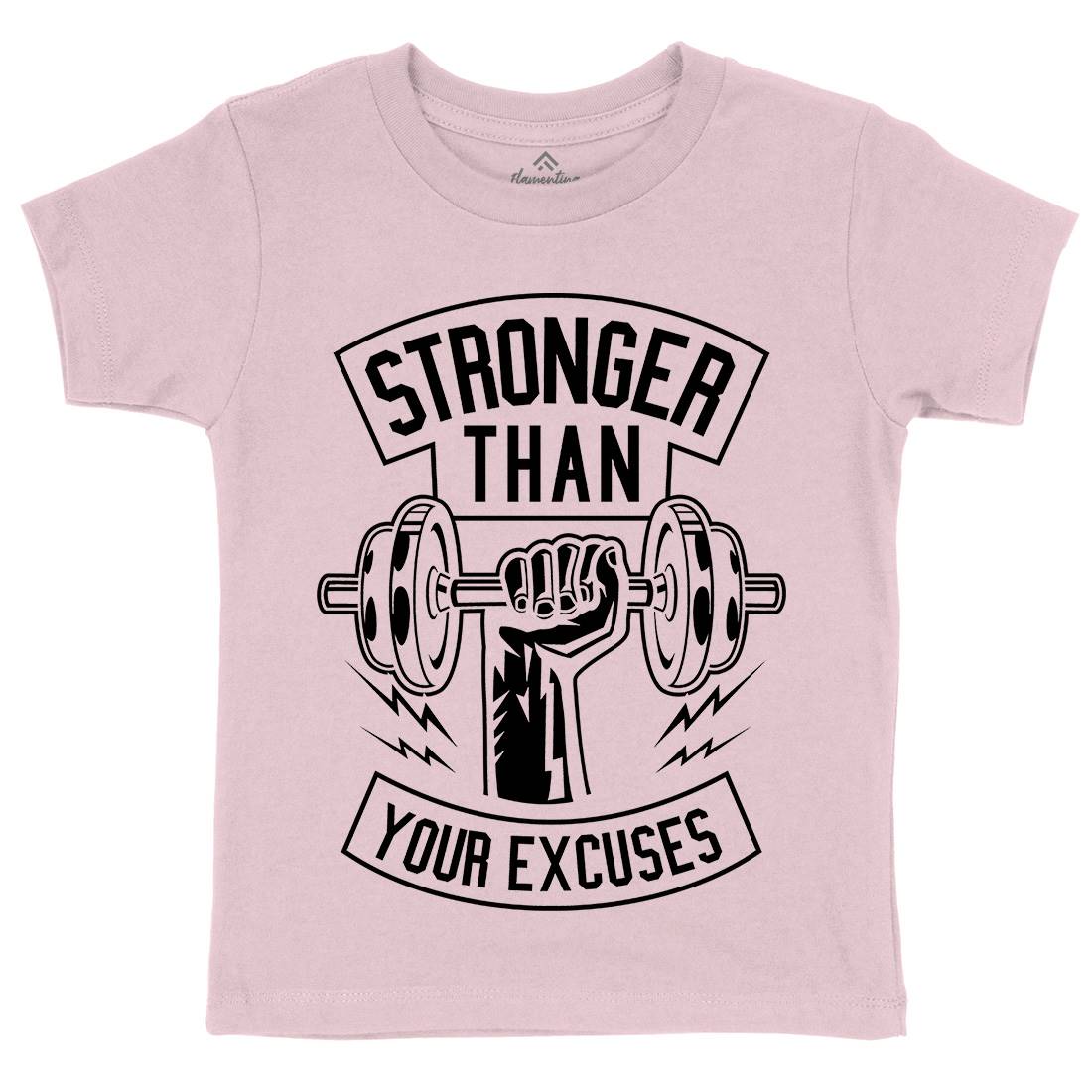 Stronger Than Your Excuses Kids Organic Crew Neck T-Shirt Gym B644
