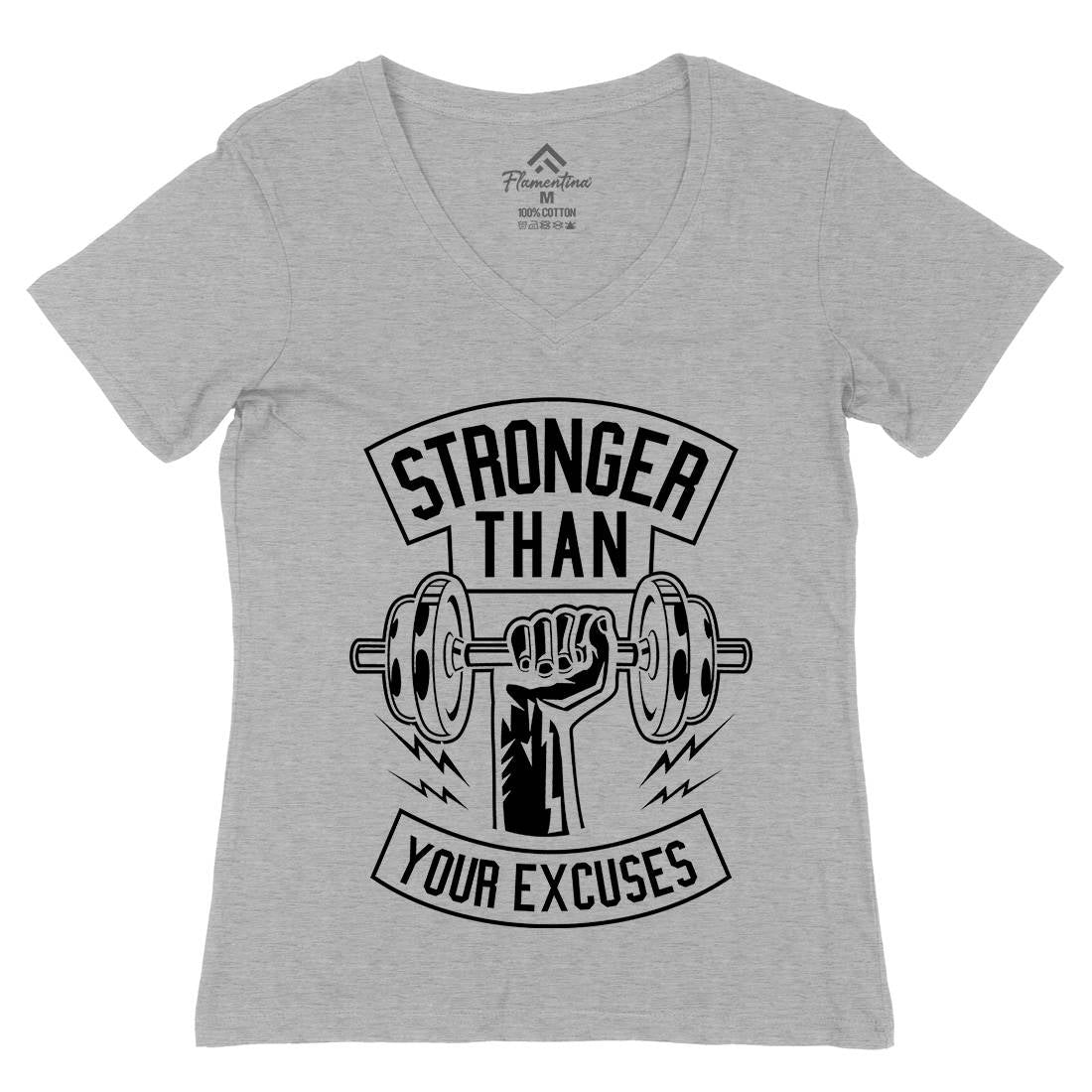 Stronger Than Your Excuses Womens Organic V-Neck T-Shirt Gym B644