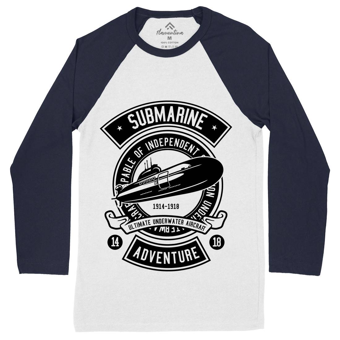 Submarine Mens Long Sleeve Baseball T-Shirt Navy B645