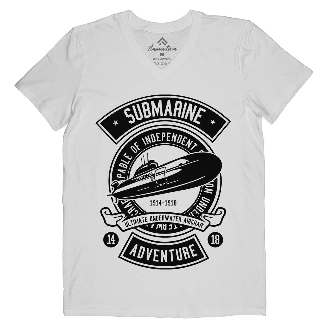 Submarine Mens Organic V-Neck T-Shirt Navy B645