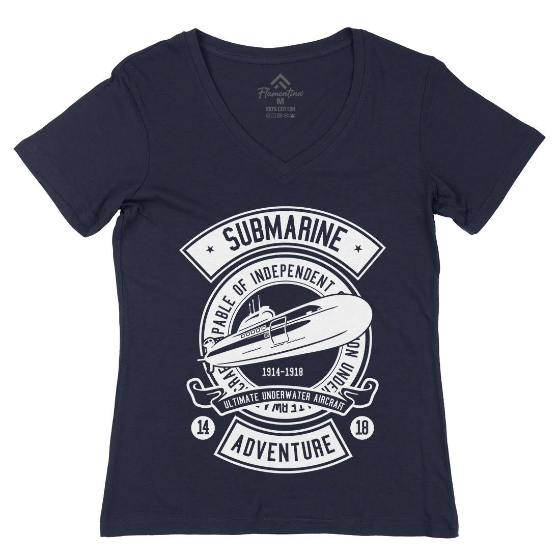 Submarine Womens Organic V-Neck T-Shirt Navy B645