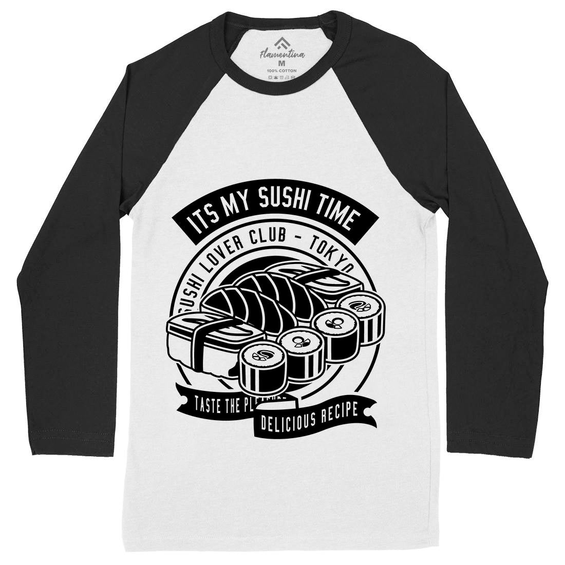 Sushi Time Mens Long Sleeve Baseball T-Shirt Food B647