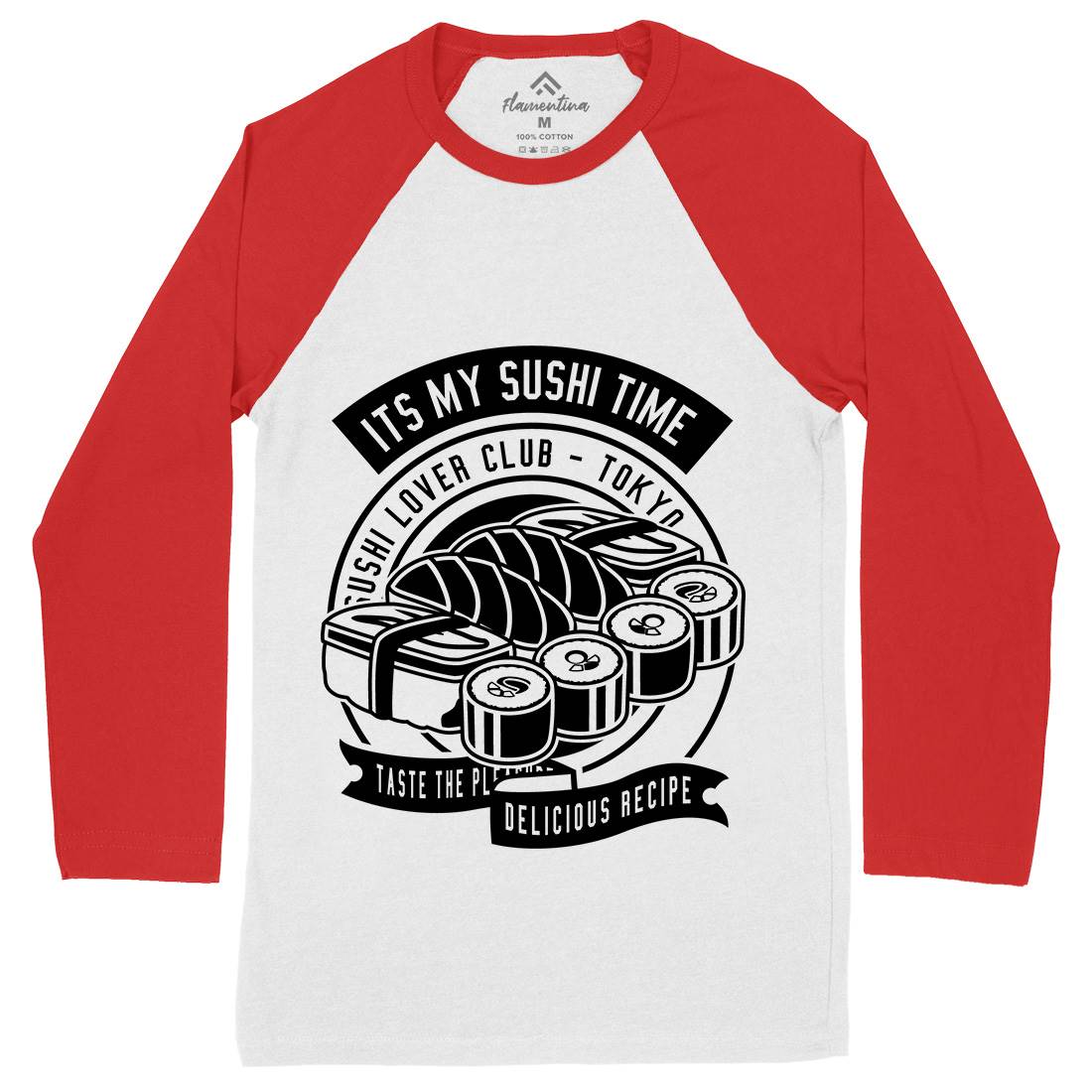 Sushi Time Mens Long Sleeve Baseball T-Shirt Food B647