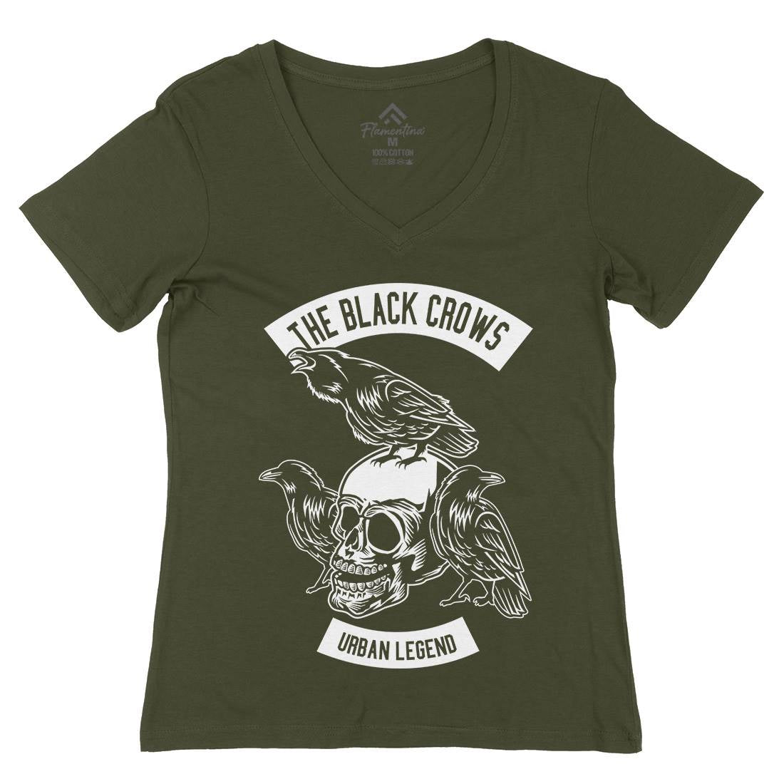 The Black Crows Womens Organic V-Neck T-Shirt Horror B650