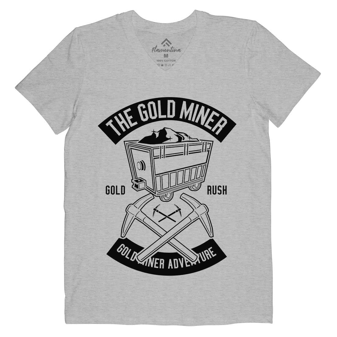 The Gold Miner Mens Organic V-Neck T-Shirt Retro B652