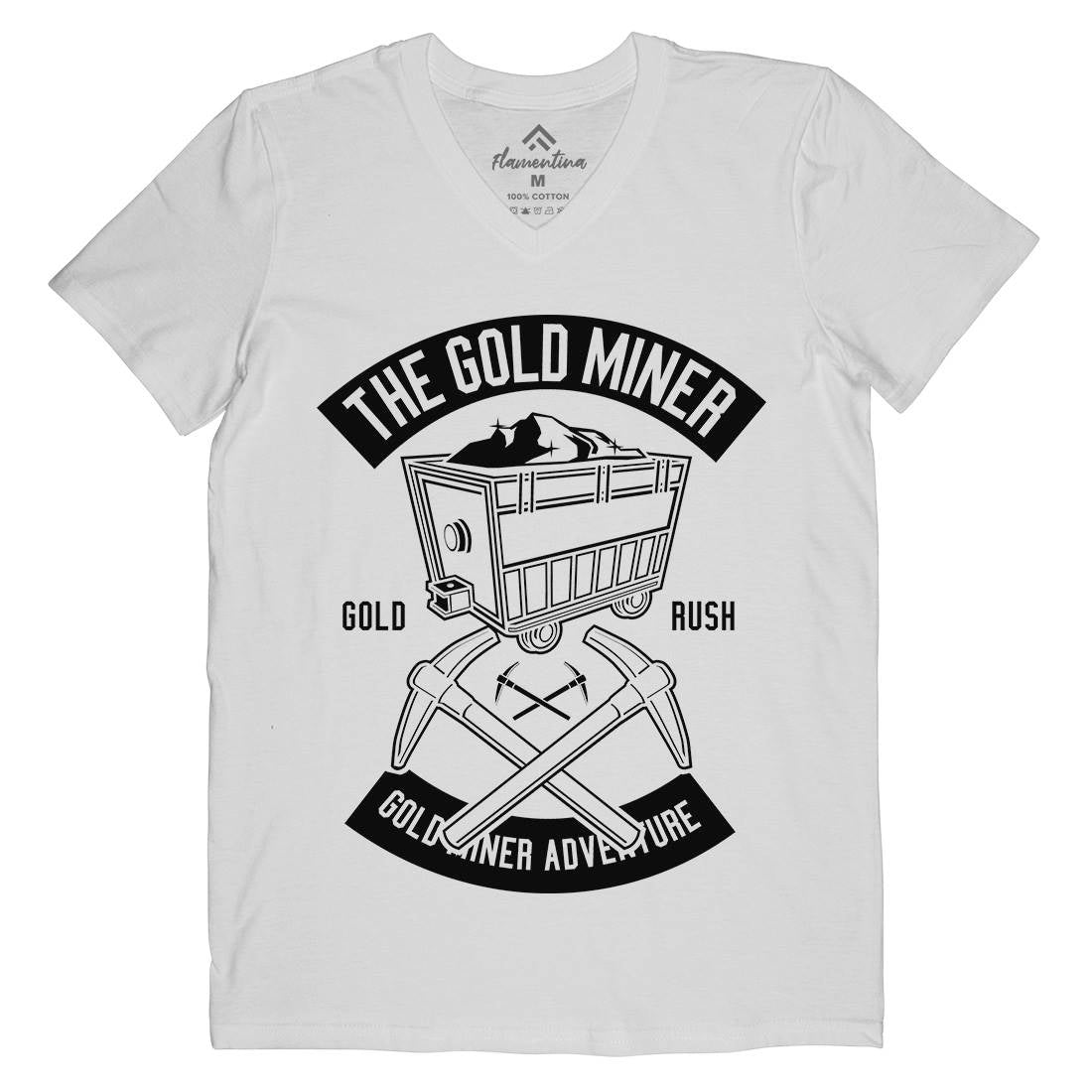 The Gold Miner Mens Organic V-Neck T-Shirt Retro B652