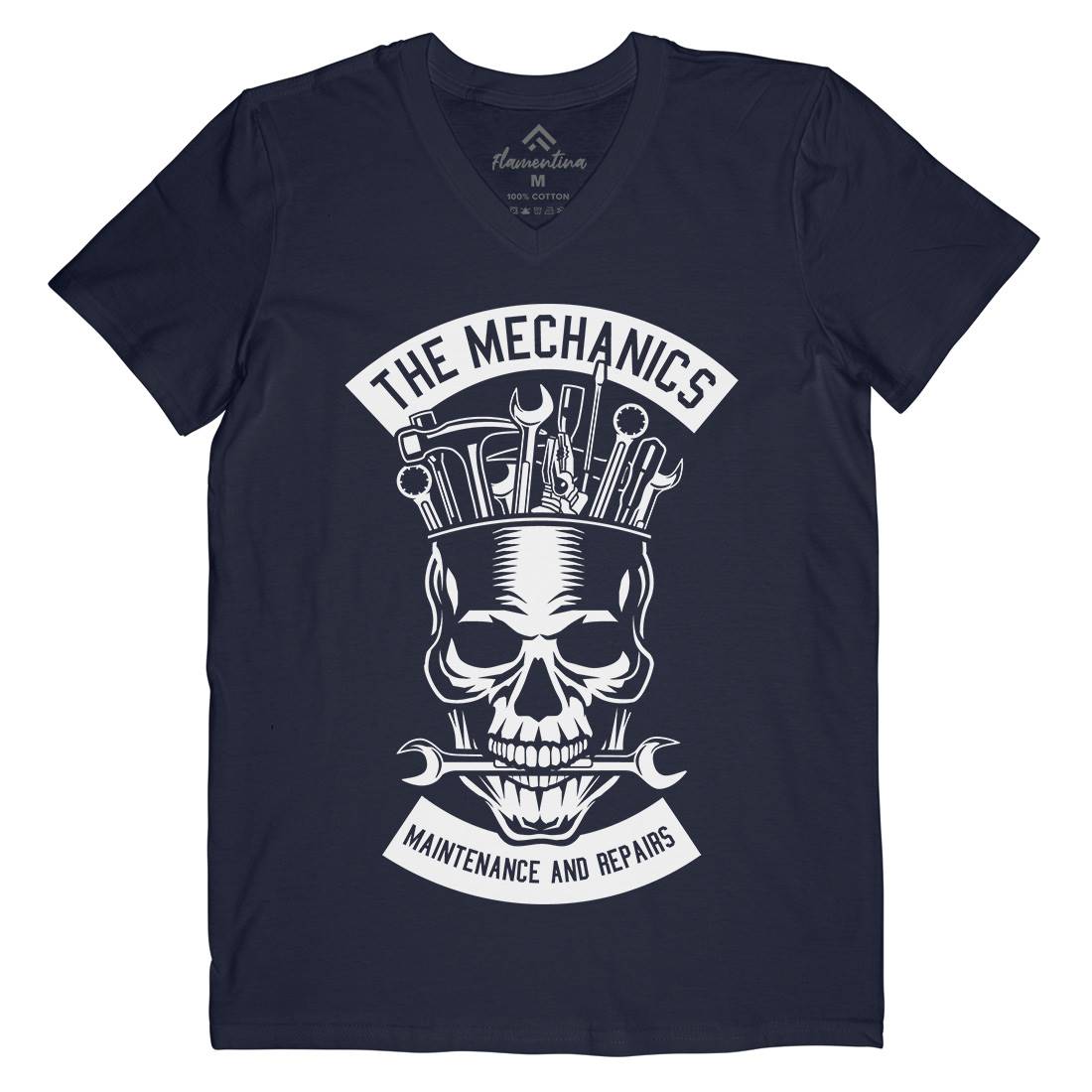 The Mechanics Mens Organic V-Neck T-Shirt Retro B653