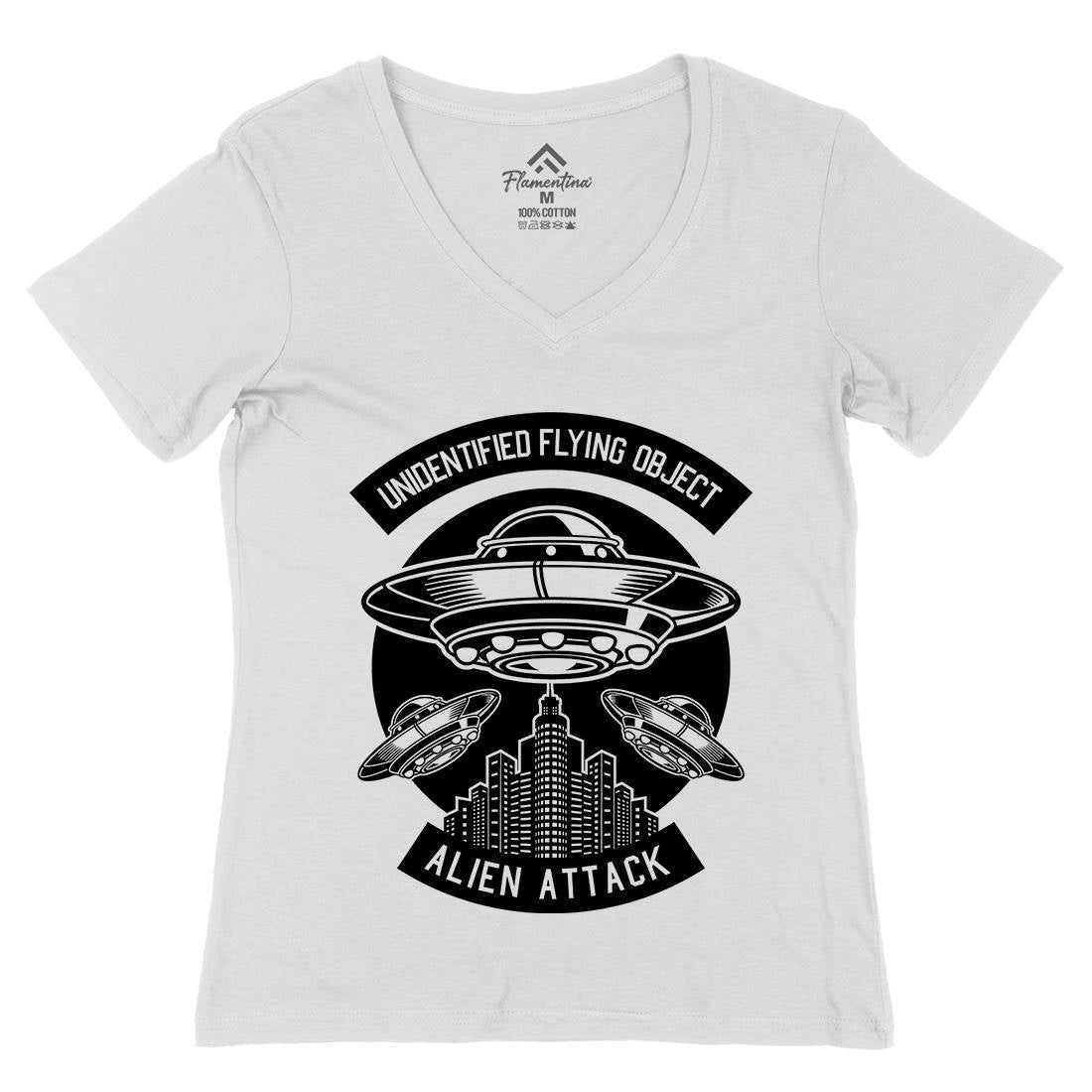 Ufo Womens Organic V-Neck T-Shirt Space B659