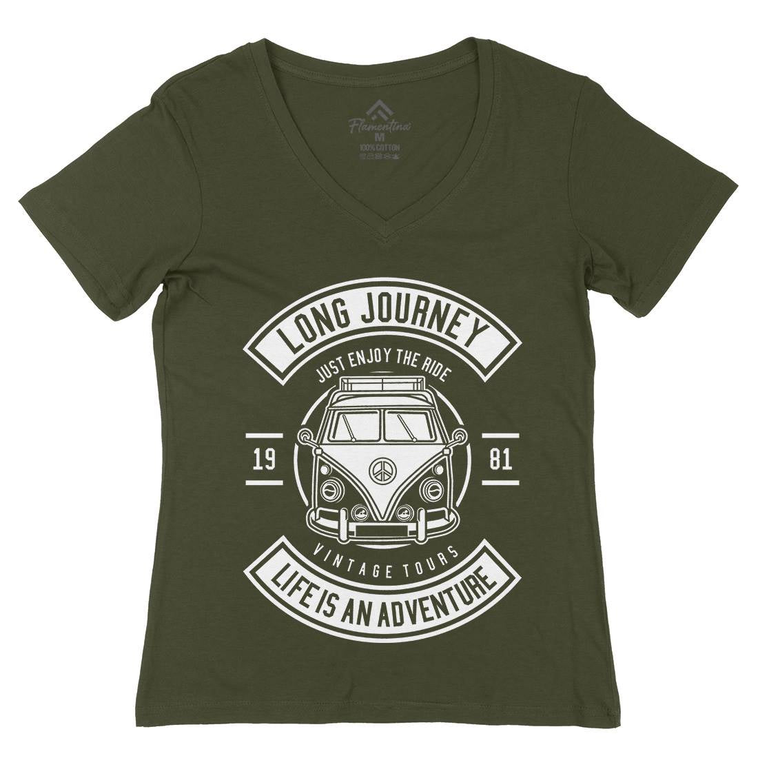 Van Long Journey Womens Organic V-Neck T-Shirt Cars B662