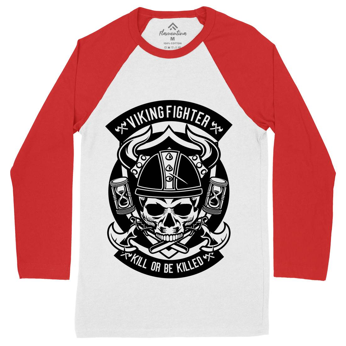 Viking Fighter Mens Long Sleeve Baseball T-Shirt Retro B664