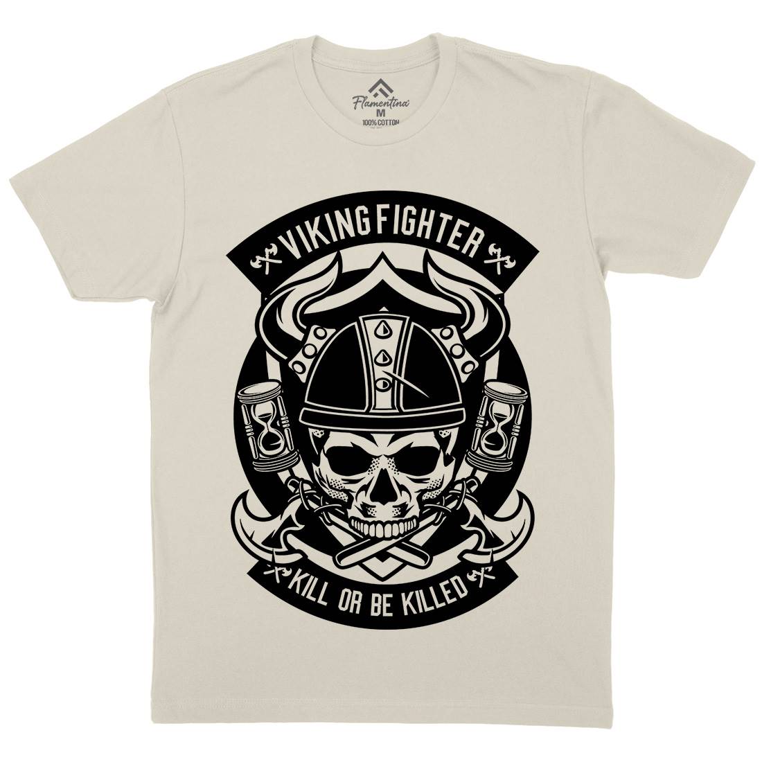 Viking Fighter Mens Organic Crew Neck T-Shirt Retro B664