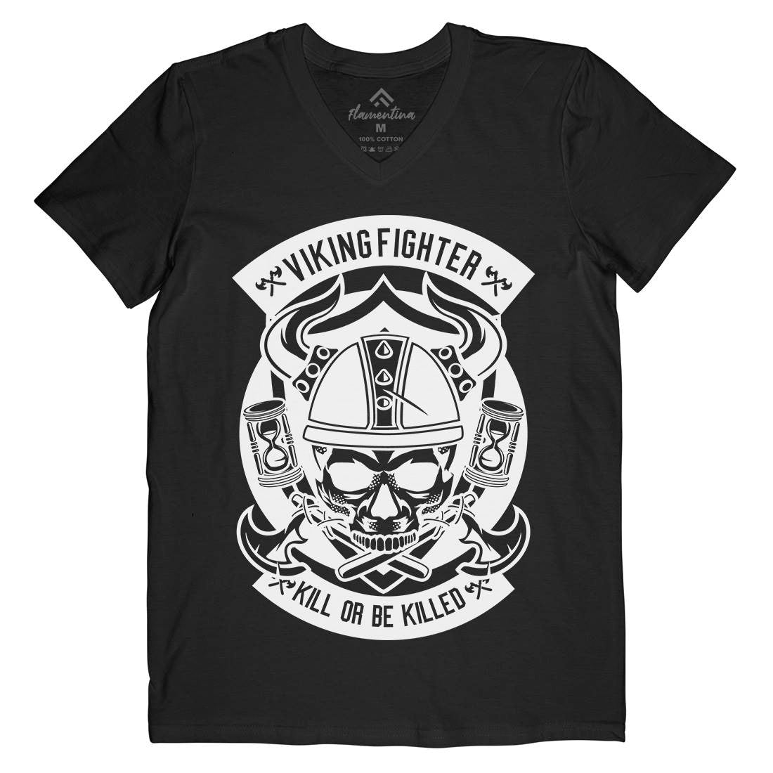 Viking Fighter Mens Organic V-Neck T-Shirt Retro B664