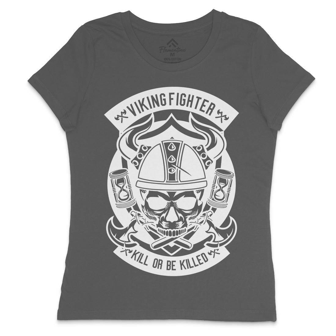 Viking Fighter Womens Crew Neck T-Shirt Retro B664